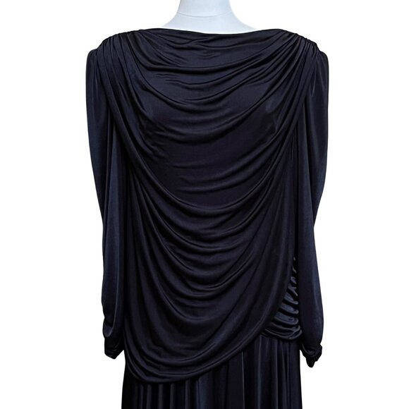 Vtg 80's Black Drape Dress Plus 22.5 Handkerchief Hem Whimsigoth Vamp Fairygoth - Picture 3 of 10